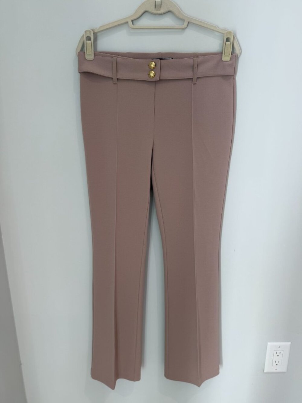 New York Clothing Co. Bootcut Pants | Tan, Size 8, Gold Hardware